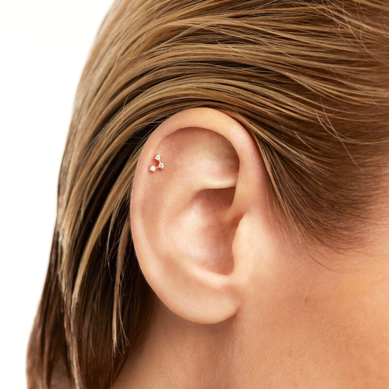 Main Image 2 of PDPAOLA™ at Zales Lab-Created Diamond Accent V-Shaped Trio Single Stud Earring in 18K Gold