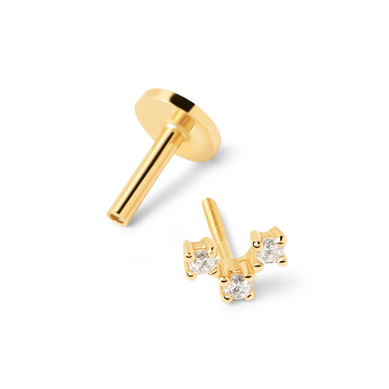 Main Image 4 of PDPAOLA™ at Zales Lab-Created Diamond Accent V-Shaped Trio Single Stud Earring in 18K Gold
