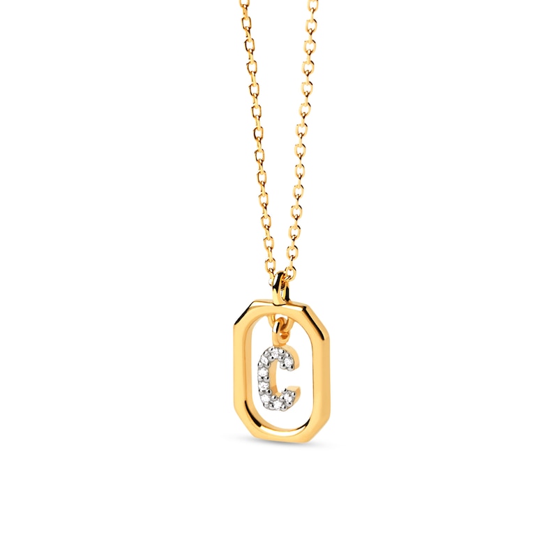 Initial Necklace, Letter V Diamond Pendant with 18k Yellow Gold Chain