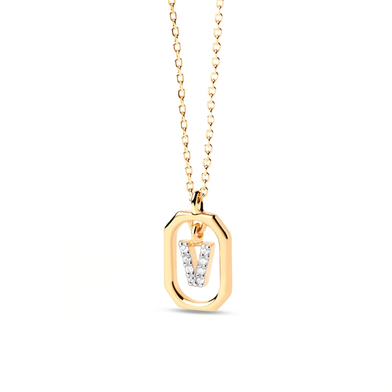 Main Image 1 of PDPAOLA™ at Zales Lab-Grown Diamond Accent Letter "V" Initial Pendant in 18K Gold