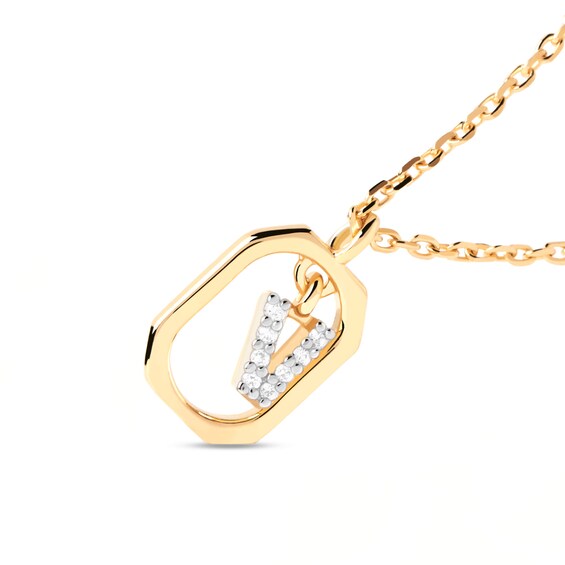 Pdpaolaâ¢ at Zales Lab-Created Diamond Accent Letter "V" Initial Pendant in 18K Gold