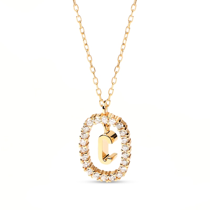 Main Image 1 of PDPAOLA™ at Zales 1/3 CT. T.W. Lab-Grown Diamond "C" Initial Pendant in 18K Gold - 19.5"