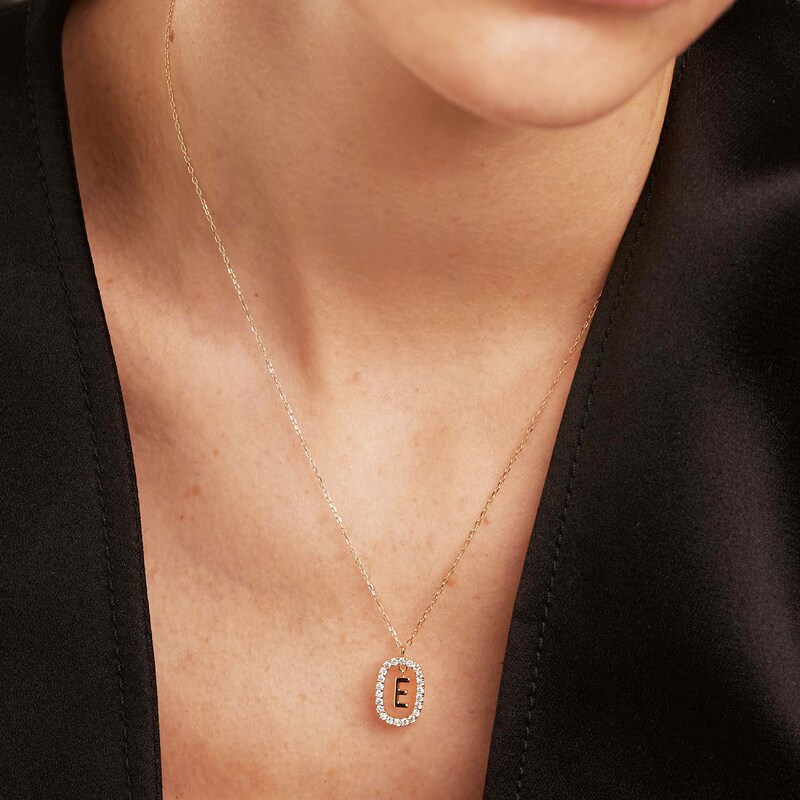 Main Image 2 of PDPAOLA™ at Zales 1/3 CT. T.W. Lab-Grown Diamond "E" Initial Pendant in 18K Gold - 19.5"