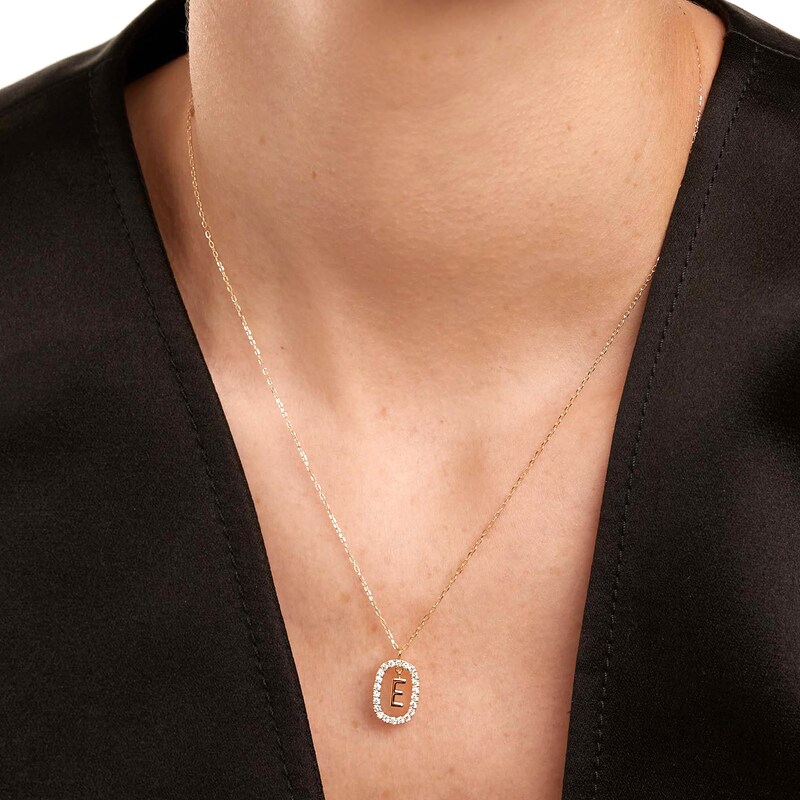 Main Image 3 of PDPAOLA™ at Zales 1/3 CT. T.W. Lab-Grown Diamond "E" Initial Pendant in 18K Gold - 19.5"