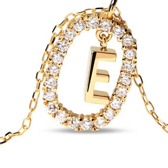 PDPAOLAâ¢ at Zales 1/3 CT. T.W. Lab-Grown Diamond "E" Initial Pendant in 18K Gold - 19.5"