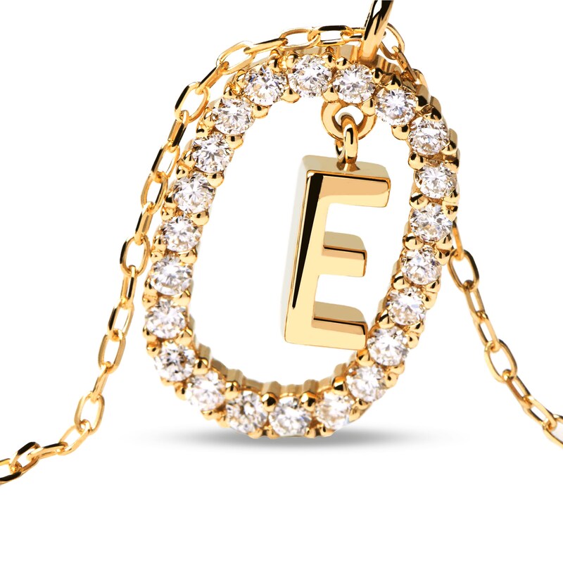 Main Image 4 of PDPAOLA™ at Zales 1/3 CT. T.W. Lab-Grown Diamond "E" Initial Pendant in 18K Gold - 19.5"