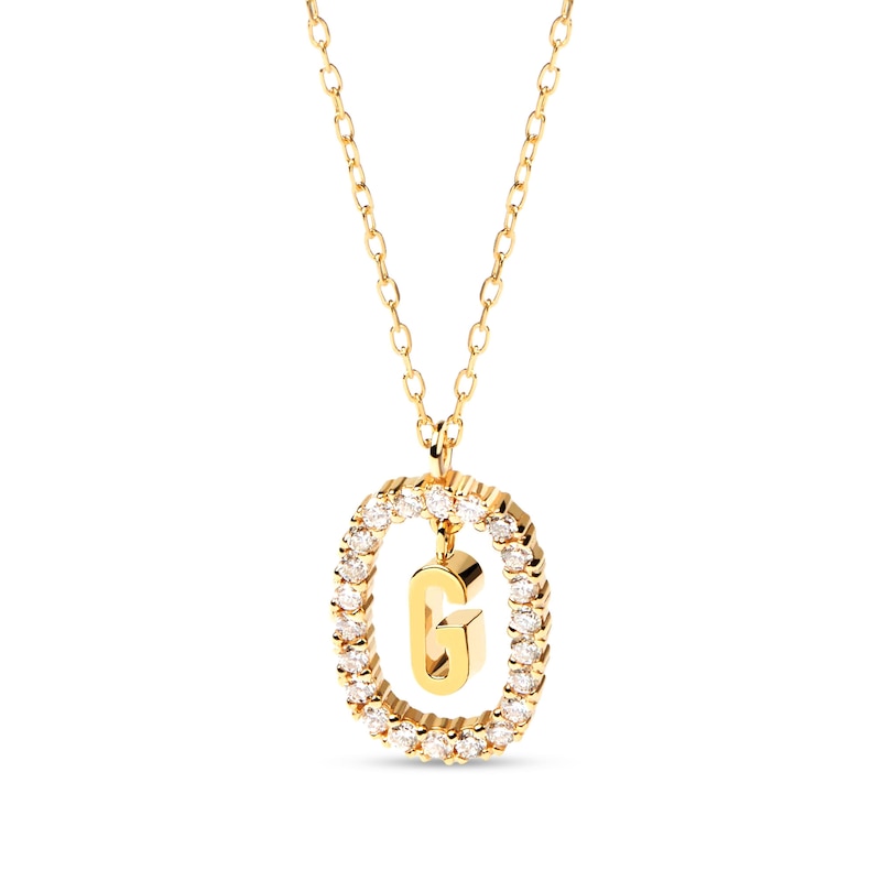 Main Image 1 of PDPAOLA™ at Zales 1/3 CT. T.W. Lab-Grown Diamond "G" Initial Pendant in 18K Gold - 19.5"