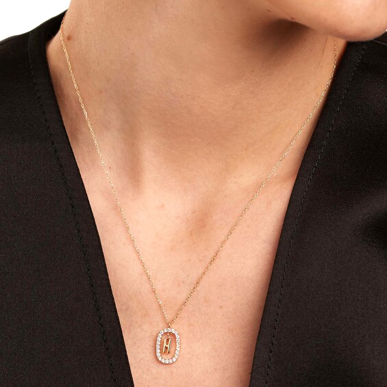 PDPAOLAâ¢ at Zales 1/3 CT. T.W. Lab-Grown Diamond "H" Initial Pendant in 18K Gold - 19.5"