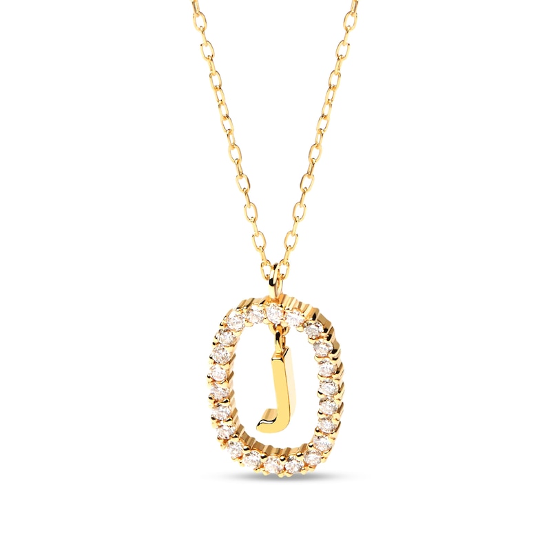 Main Image 1 of PDPAOLA™ at Zales 1/3 CT. T.W. Lab-Grown Diamond "J" Initial Pendant in 18K Gold - 19.5"