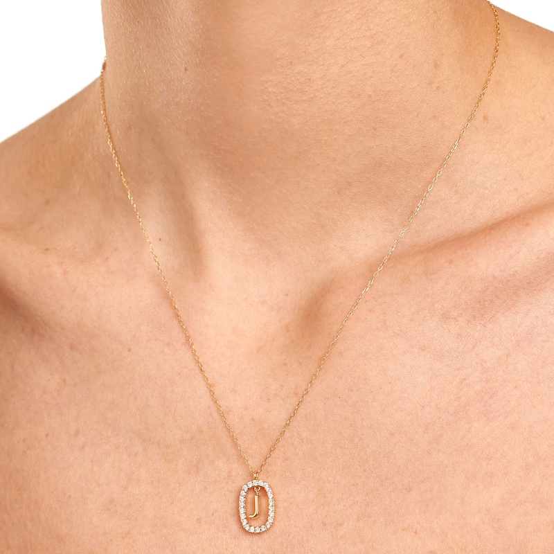 Main Image 2 of PDPAOLA™ at Zales 1/3 CT. T.W. Lab-Grown Diamond "J" Initial Pendant in 18K Gold - 19.5"