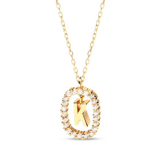 PDPAOLA™ at Zales 1/3 CT. T.W. Lab-Grown Diamond "K" Initial Pendant in 18K Gold - 19.5"