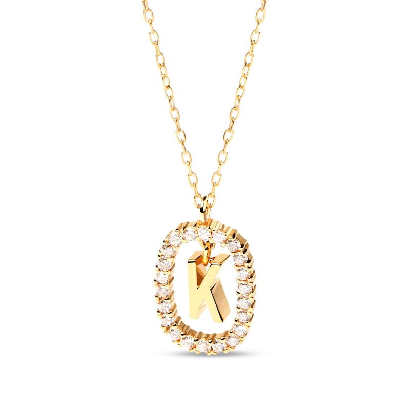Main Image 1 of PDPAOLA™ at Zales 1/3 CT. T.W. Lab-Created Diamond &quot;K&quot; Initial Pendant in 18K Gold - 19.5&quot;