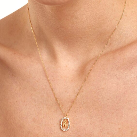 PDPAOLA™ at Zales 1/3 CT. T.W. Lab-Grown Diamond "K" Initial Pendant in 18K Gold - 19.5"