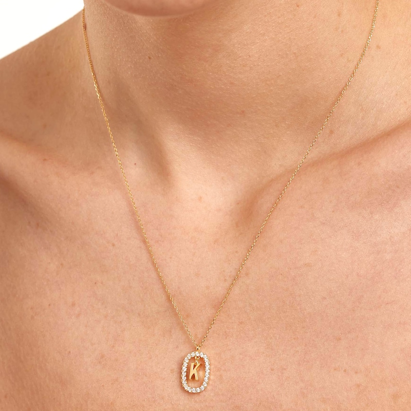 Main Image 2 of PDPAOLA™ at Zales 1/3 CT. T.W. Lab-Created Diamond &quot;K&quot; Initial Pendant in 18K Gold - 19.5&quot;