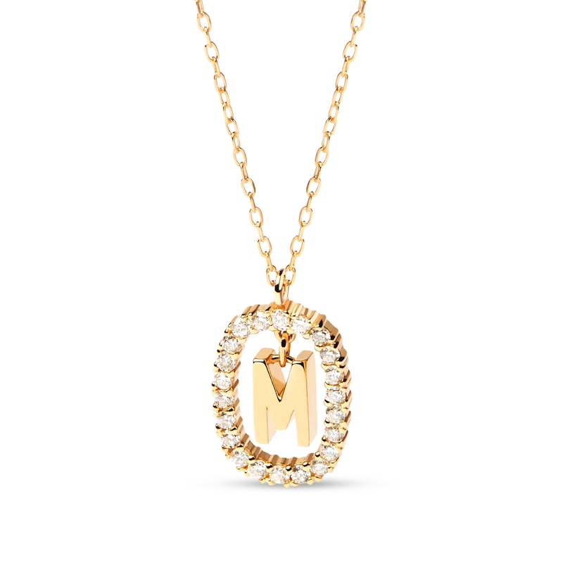 Main Image 1 of PDPAOLA™ at Zales 1/3 CT. T.W. Lab-Grown Diamond "M" Initial Pendant in 18K Gold - 19.5"