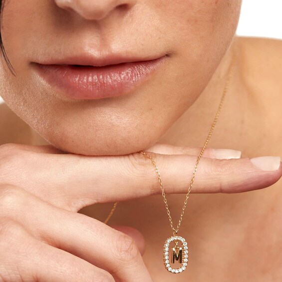 PDPAOLAâ¢ at Zales 1/3 CT. T.W. Lab-Grown Diamond "M" Initial Pendant in 18K Gold - 19.5"