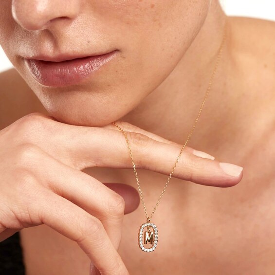PDPAOLAâ¢ at Zales 1/3 CT. T.W. Lab-Grown Diamond "M" Initial Pendant in 18K Gold - 19.5"