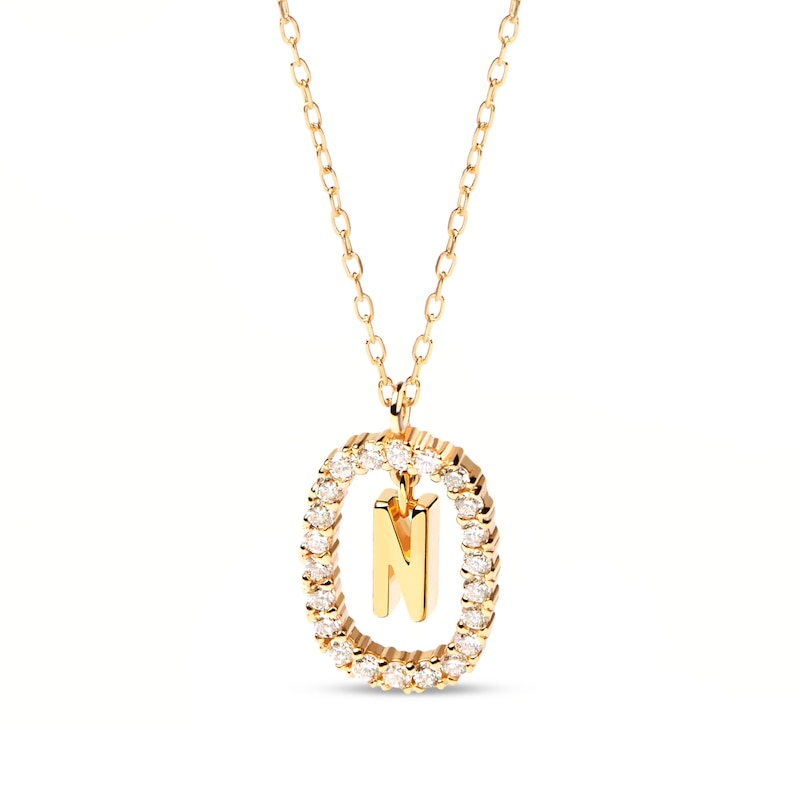 Main Image 1 of PDPAOLA™ at Zales 1/3 CT. T.W. Lab-Grown Diamond "N" Initial Pendant in 18K Gold - 19.5"