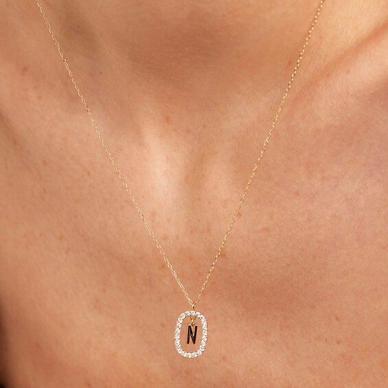 PDPAOLAâ¢ at Zales 1/3 CT. T.W. Lab-Grown Diamond "N" Initial Pendant in 18K Gold - 19.5"