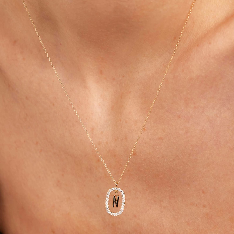 Main Image 2 of PDPAOLA™ at Zales 1/3 CT. T.W. Lab-Grown Diamond "N" Initial Pendant in 18K Gold - 19.5"