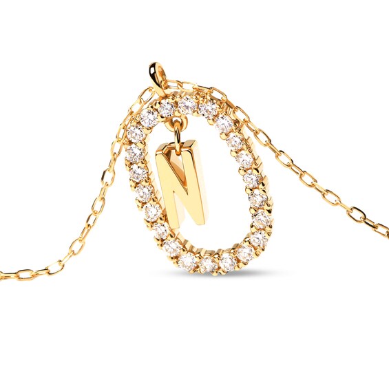 PDPAOLAâ¢ at Zales 1/3 CT. T.W. Lab-Grown Diamond "N" Initial Pendant in 18K Gold - 19.5"