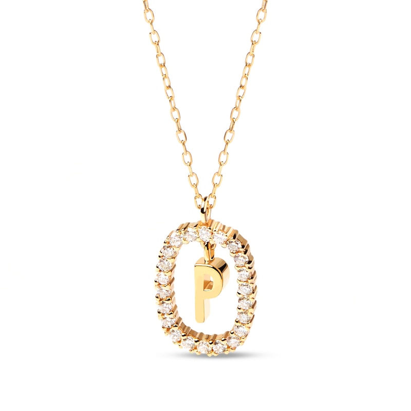 Main Image 1 of PDPAOLA™ at Zales 1/3 CT. T.W. Lab-Grown Diamond "P" Initial Pendant in 18K Gold - 19.5"