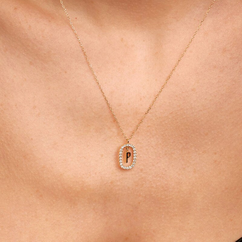 Main Image 4 of PDPAOLA™ at Zales 1/3 CT. T.W. Lab-Grown Diamond "P" Initial Pendant in 18K Gold - 19.5"