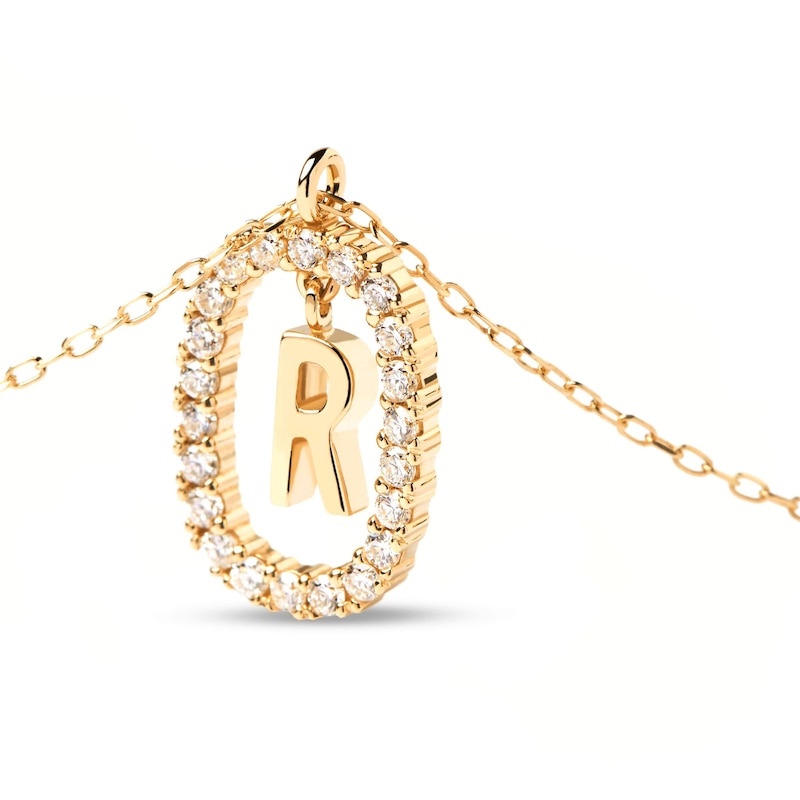 PDPAOLA™ at Zales 1/3 CT. T.W. Lab-Created Diamond "R" Initial Pendant in 18K Gold - 19.5"