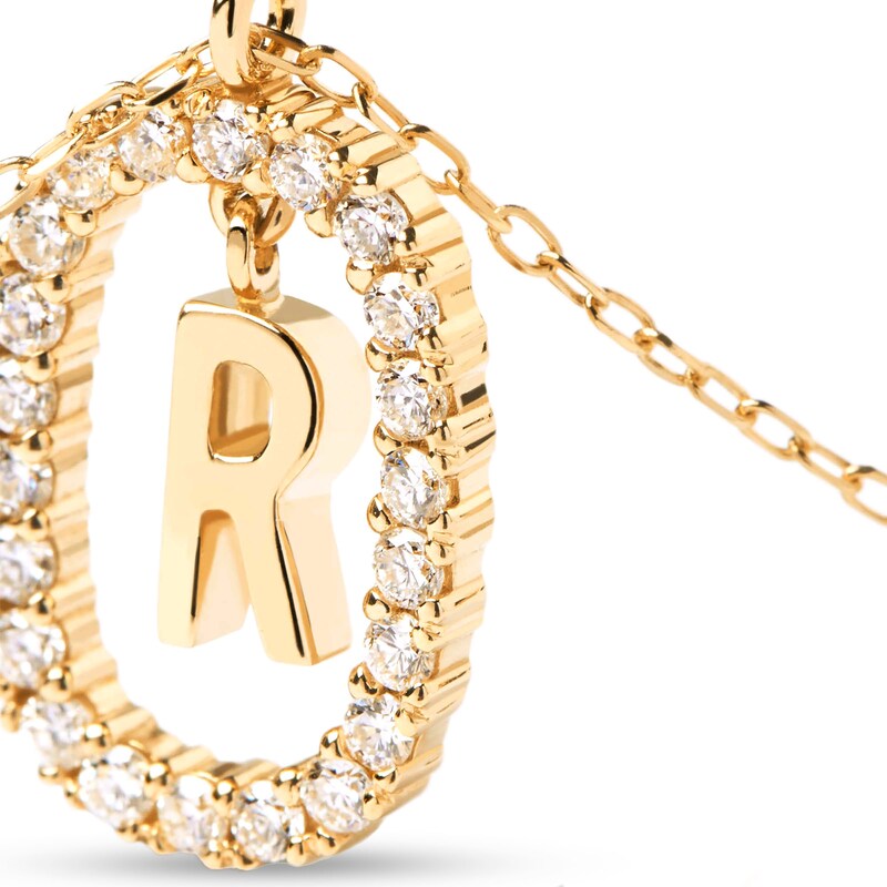 Main Image 5 of PDPAOLA™ at Zales 1/3 CT. T.W. Lab-Grown Diamond "R" Initial Pendant in 18K Gold - 19.5"