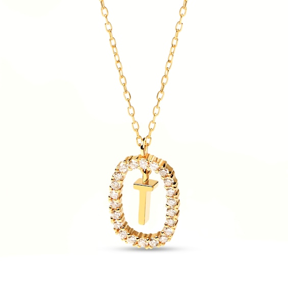 PDPAOLAâ¢ at Zales 1/3 CT. T.W. Lab-Grown Diamond "T" Initial Pendant in 18K Gold - 19.5"