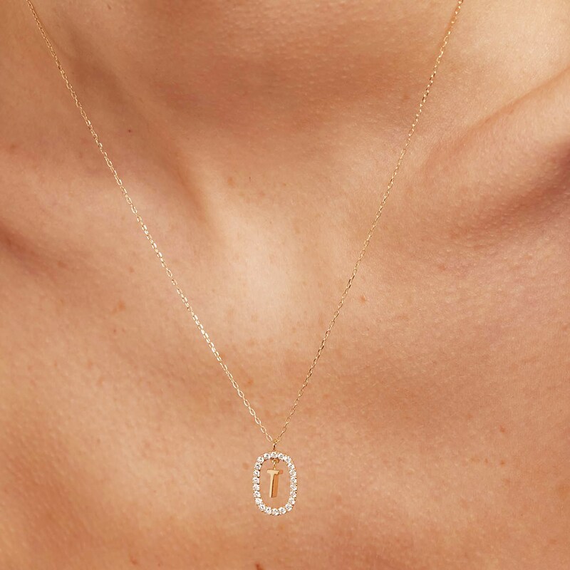 Main Image 2 of PDPAOLA™ at Zales 1/3 CT. T.W. Lab-Grown Diamond "T" Initial Pendant in 18K Gold - 19.5"