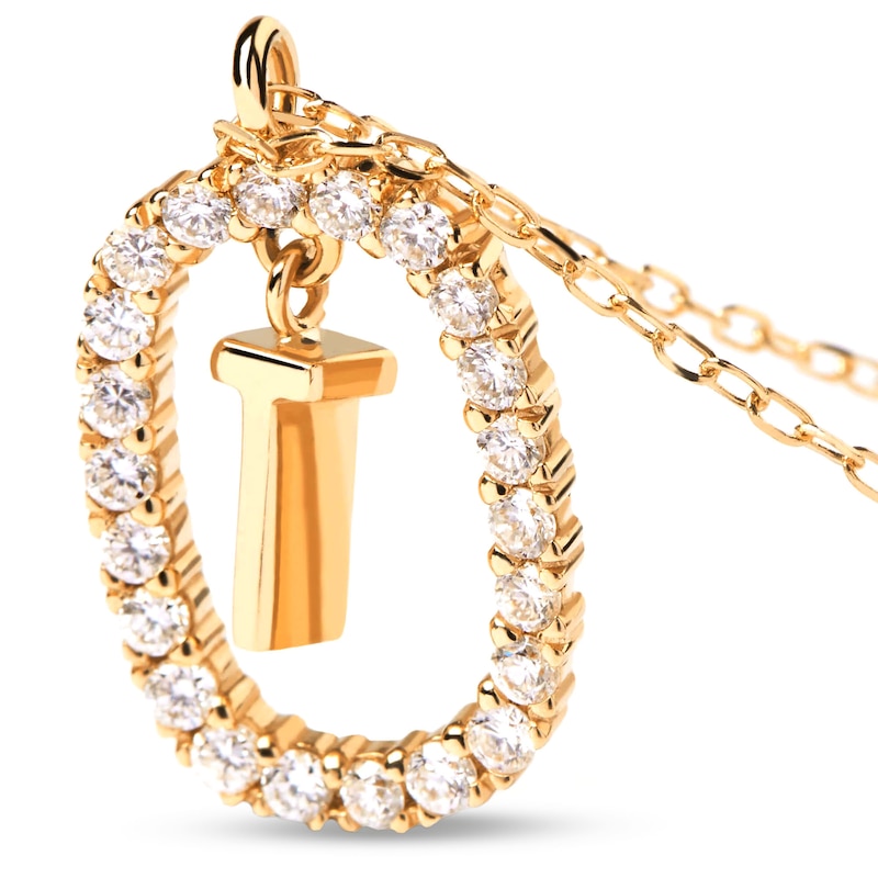 PDPAOLA™ at Zales 1/3 CT. T.W. Lab-Created Diamond "T" Initial Pendant in 18K Gold - 19.5"