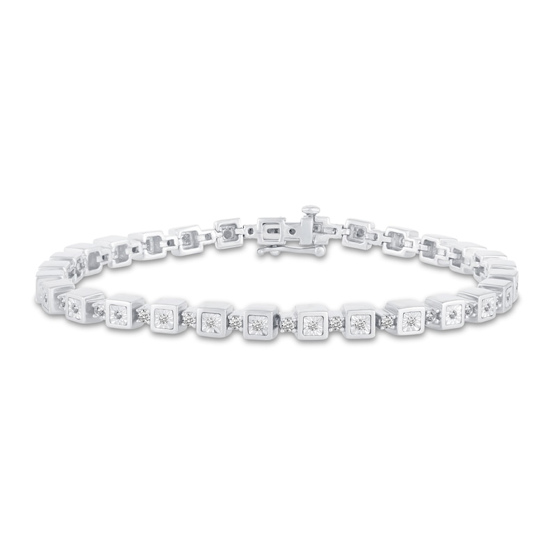 Main Image 1 of 3/4 CT. T.W. Diamond Cube Station Bracelet in 10K White Gold