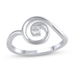 1/10 CT. Diamond Solitaire Open Swirl Ring in Sterling Silver