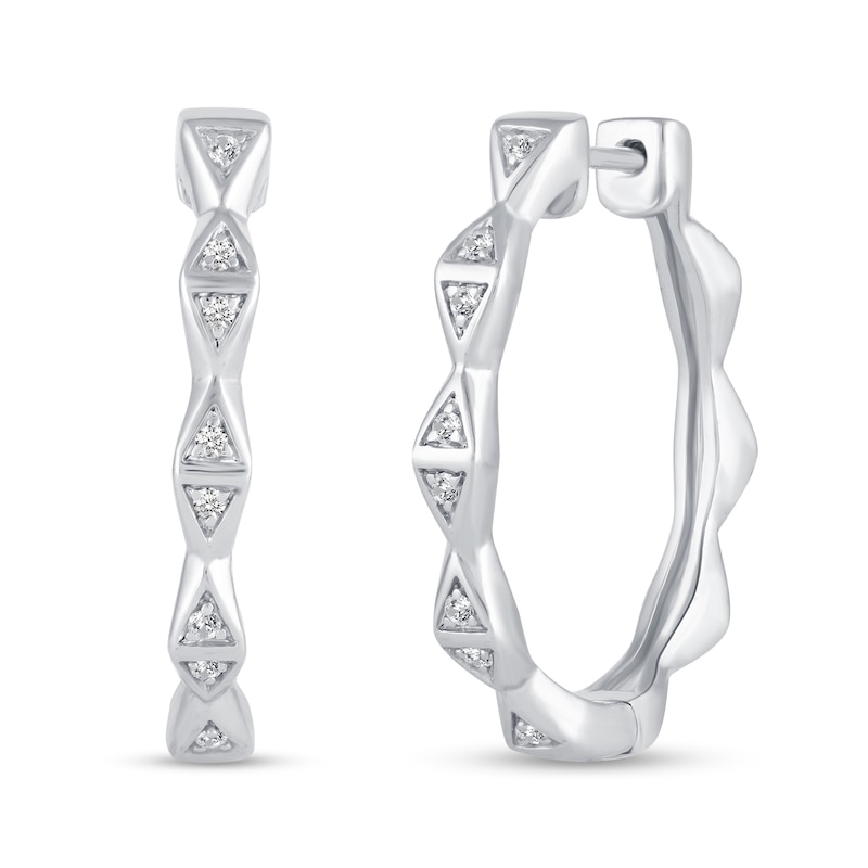 Main Image 1 of 1/10 CT. T.W. Diamond Mirrored Triangle Hoop Earrings in Sterling Silver