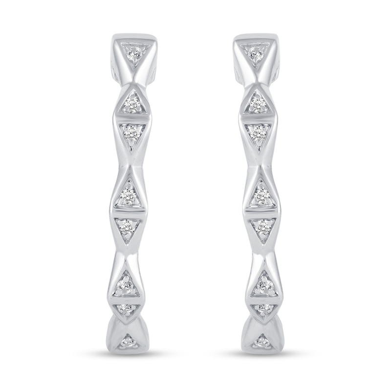 Main Image 2 of 1/10 CT. T.W. Diamond Mirrored Triangle Hoop Earrings in Sterling Silver