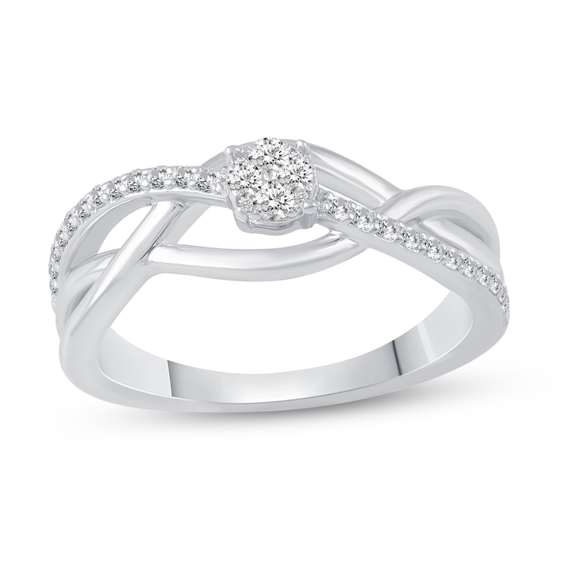 Main Image 1 of 1/4 CT. T.W. Multi-Diamond Overlay Infinity-Style Twist Ring in Sterling Silver