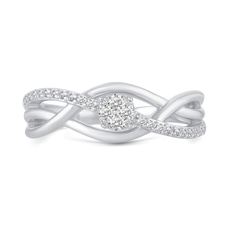 Main Image 4 of 1/4 CT. T.W. Multi-Diamond Overlay Infinity-Style Twist Ring in Sterling Silver