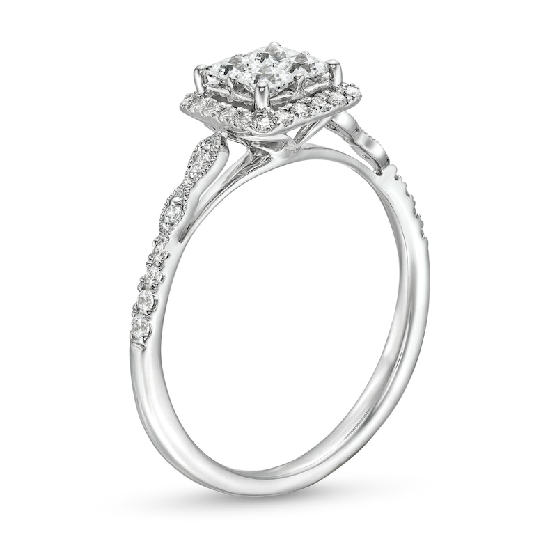 Main Image 3 of 1/2 CT. T.W. Quad Princess-Cut Diamond Cushion Frame Marquise Vintage-Style Engagement Ring in 14K White Gold