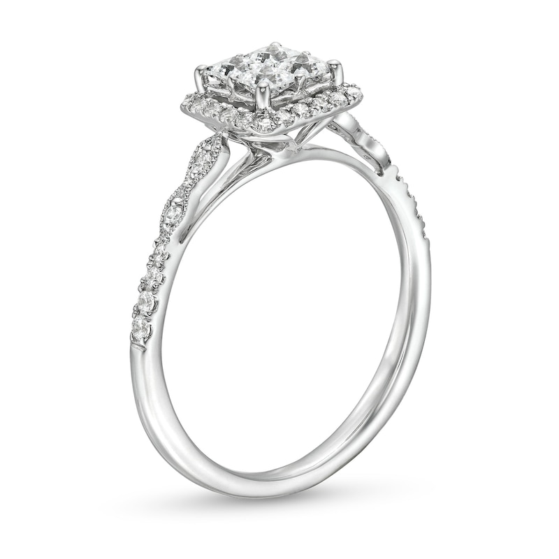 1/2 CT. T.W. Quad Princess-Cut Diamond Cushion Frame Marquise Vintage-Style Engagement Ring in 14K White Gold