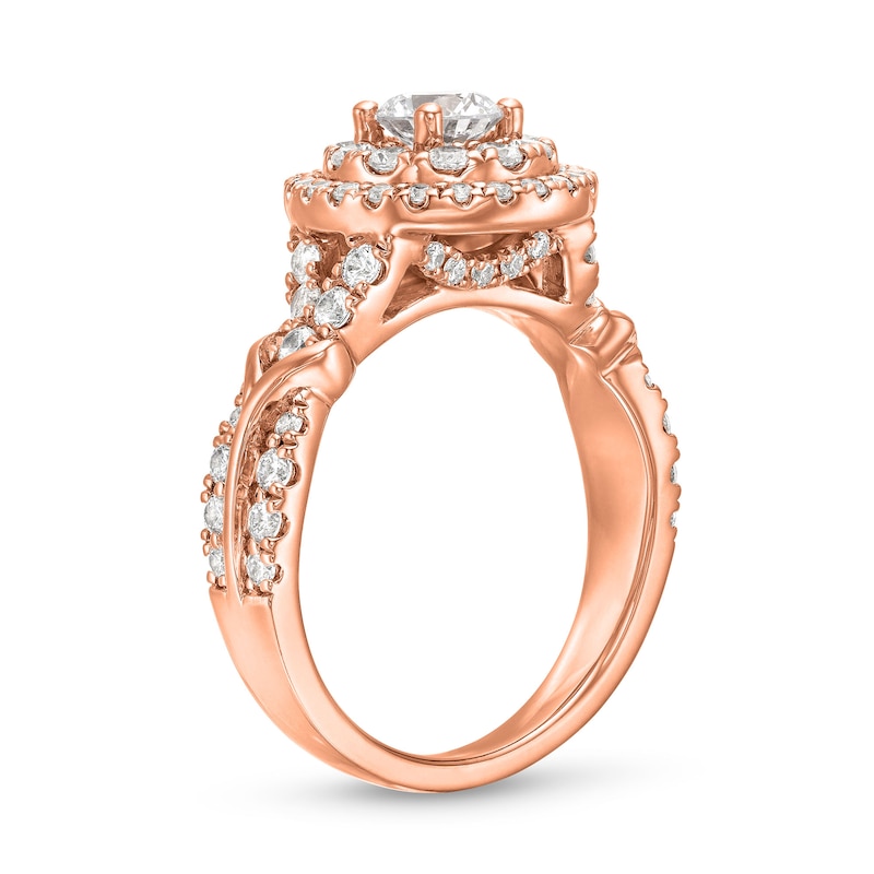 Main Image 3 of 1-1/2 CT. T.W. Diamond Oval Frame Double Row Engagement Ring in 14K Rose Gold (I/I2)