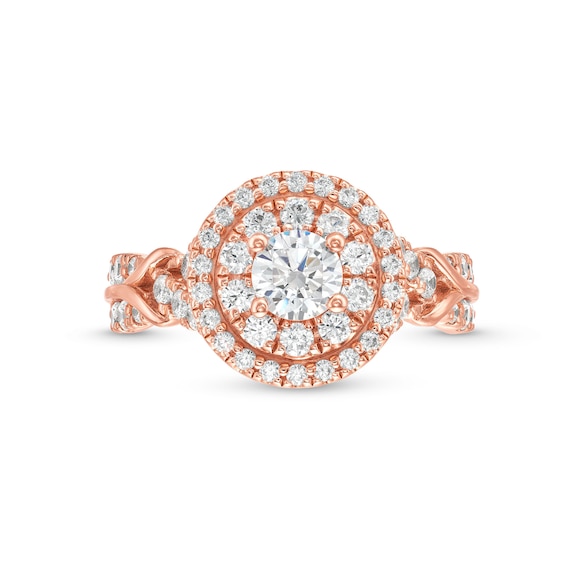 1-1/2 CT. T.w. Diamond Oval Frame Double Row Engagement Ring in 14K Rose Gold (I/I2)