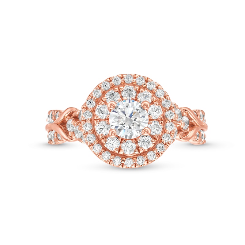 Main Image 4 of 1-1/2 CT. T.W. Diamond Oval Frame Double Row Engagement Ring in 14K Rose Gold (I/I2)