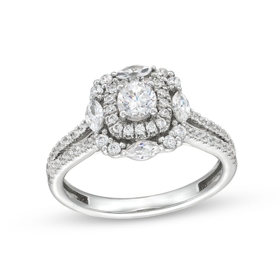 1 CT. T.w. Diamond Ornate Frame Split Shank Engagement Ring in 14K White Gold (I/I1)