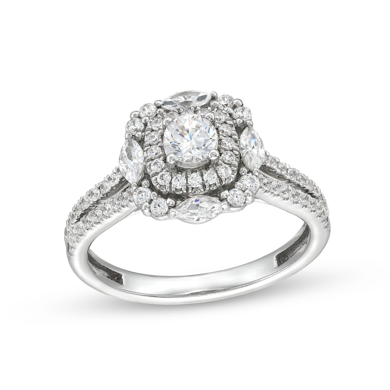 Main Image 1 of 1 CT. T.W. Diamond Ornate Frame Split Shank Engagement Ring in 14K White Gold (I/I1)