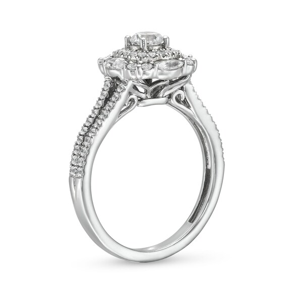 1 CT. T.w. Diamond Ornate Frame Split Shank Engagement Ring in 14K White Gold (I/I1)