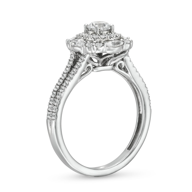 Main Image 3 of 1 CT. T.W. Diamond Ornate Frame Split Shank Engagement Ring in 14K White Gold (I/I1)