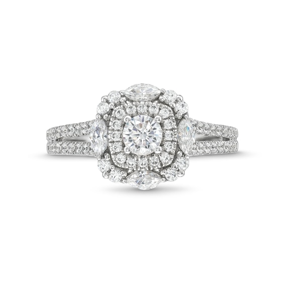 1 CT. T.w. Diamond Ornate Frame Split Shank Engagement Ring in 14K White Gold (I/I1)