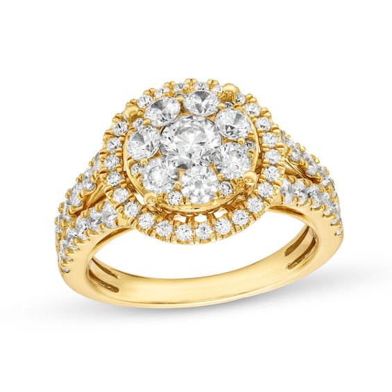 2 CT. T.w. Multi-Diamond Frame Split Shank Engagement Ring in 14K Gold (I/I2)