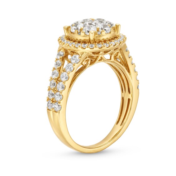 2 CT. T.w. Multi-Diamond Frame Split Shank Engagement Ring in 14K Gold (I/I2)